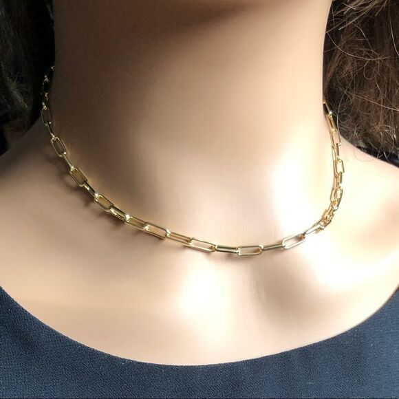 14k Gold Rectangle Link Toggle Choker Necklace - Picture 5 of 10